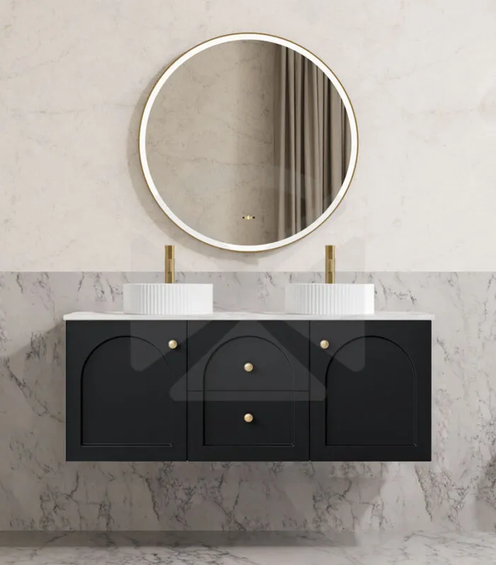 Chester 1200mm Double Bowl Wall Hung Vanity - Matt Black with Marble Stone Top