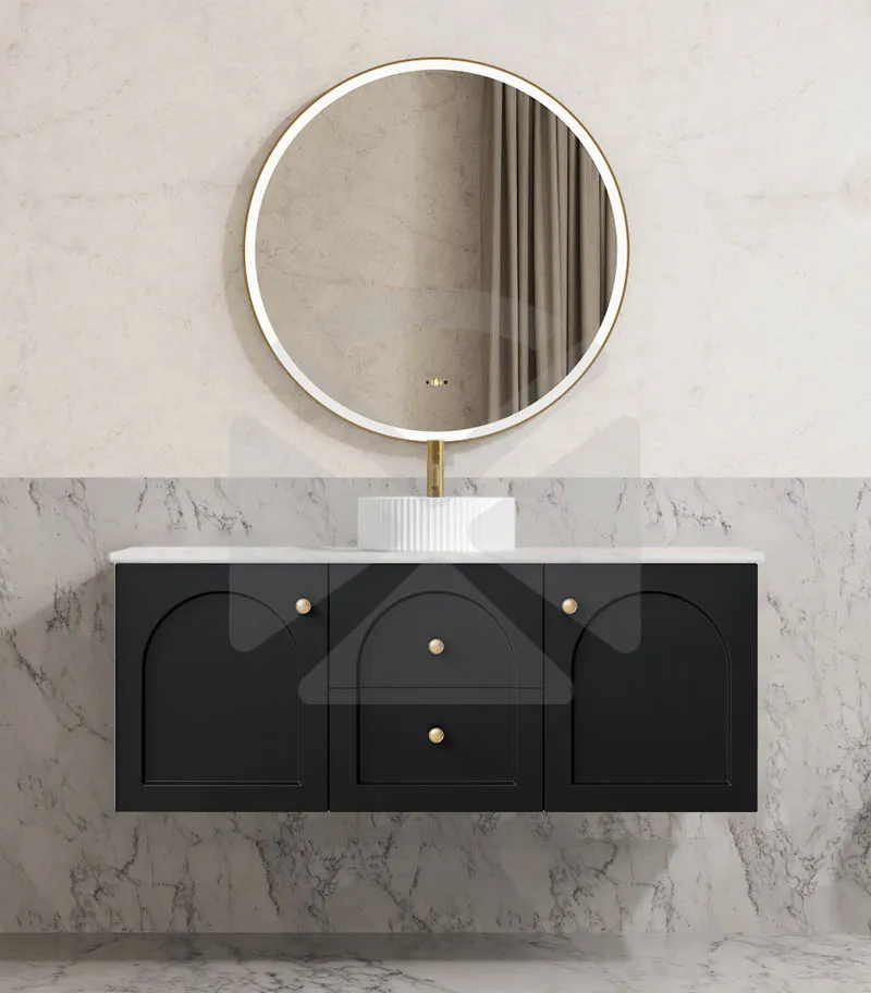 Chester 1200mm Single Bowl Wall Hung Vanity - Matt Black with Marble Stone Top