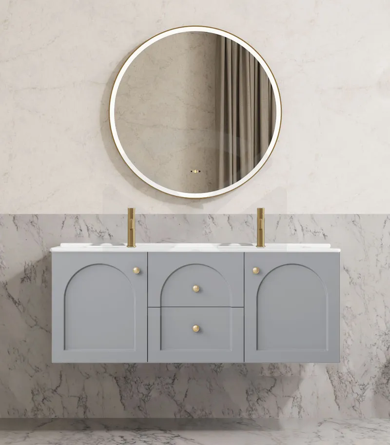 Chester 1200mm Double Bowl Wall Hung Vanity - Matt Grey with Ceramic Top