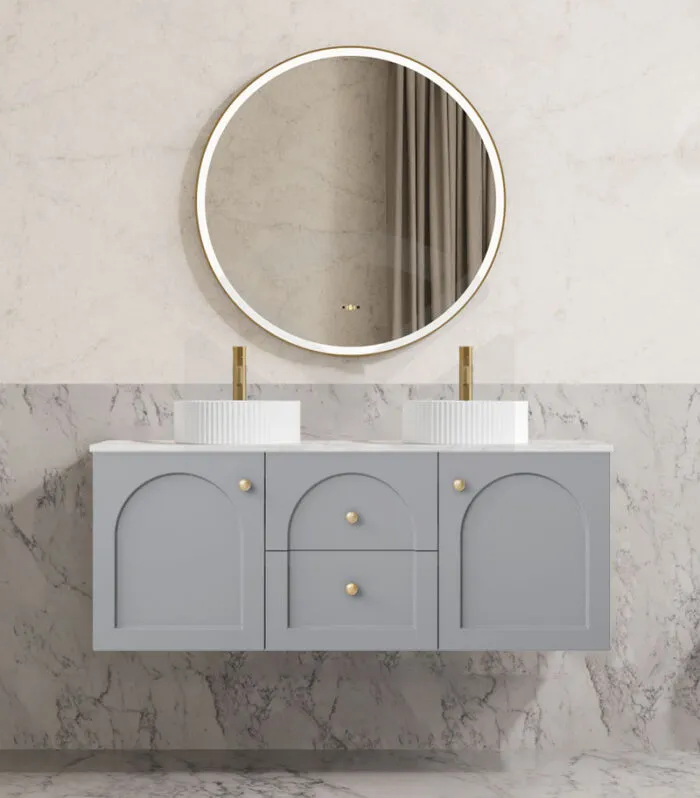 Chester 1200mm Double Bowl Wall Hung Vanity - Matt Grey with Marble Stone Top