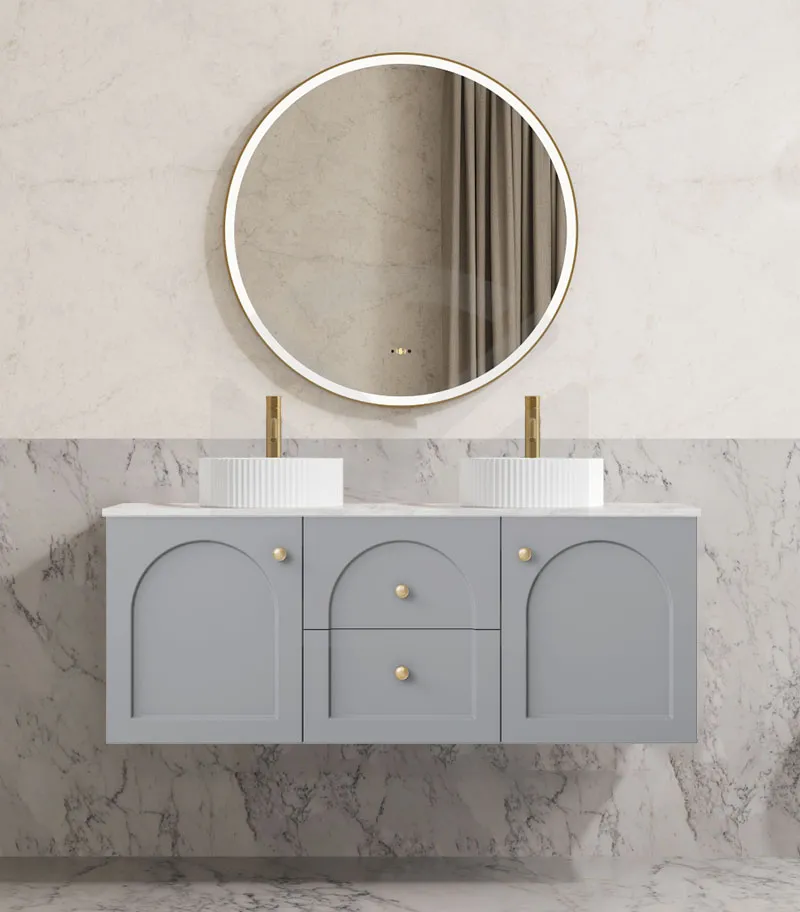 Chester 1200mm Double Bowl Wall Hung Vanity - Matt Grey with Marble Stone Top