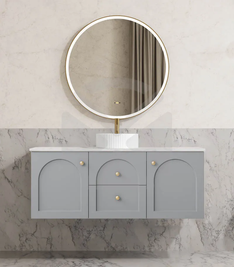Chester 1200mm Single Bowl Wall Hung Vanity - Matt Grey with Matble Stone Top