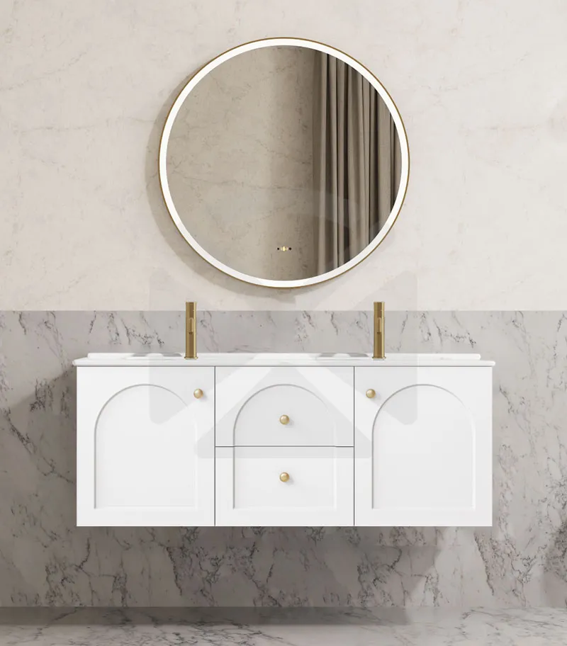 Chester 1200mm Double Bowl Wall Hung Vanity - Matt White with Double Ceramic Top