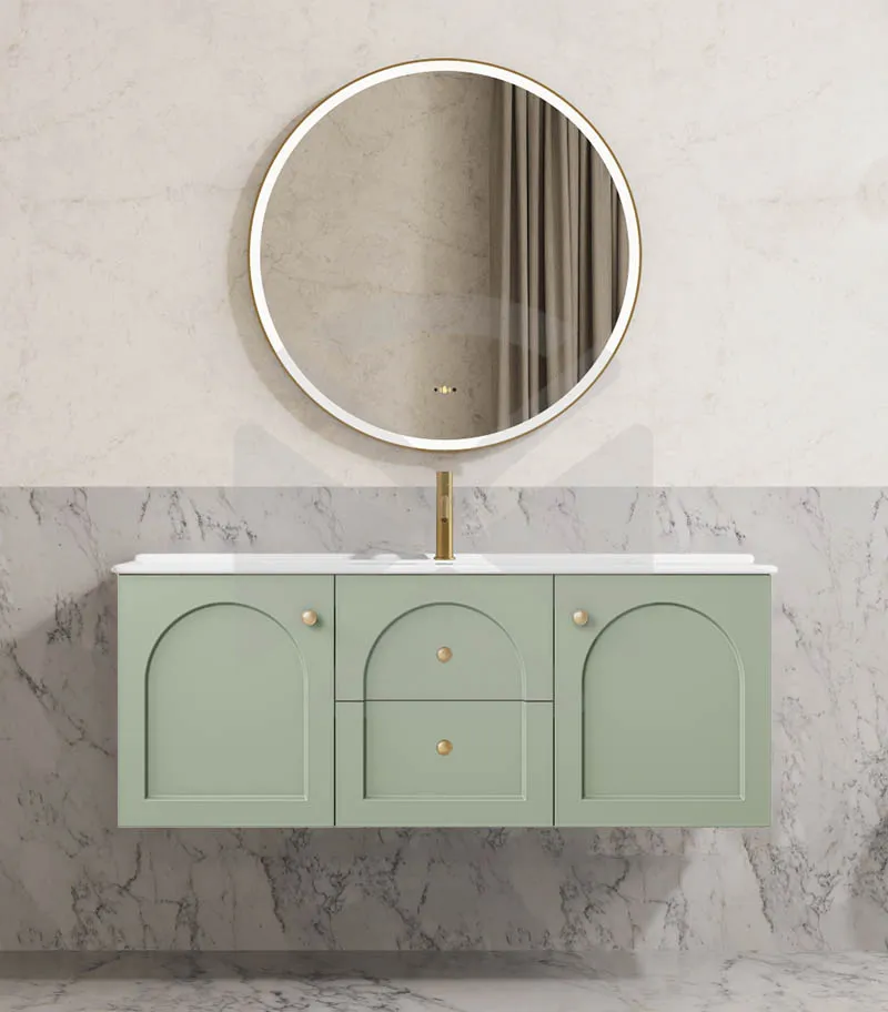 Chester 1200mm Single Bowl Wall Hung Vanity - Matt Green with Ceramic Top