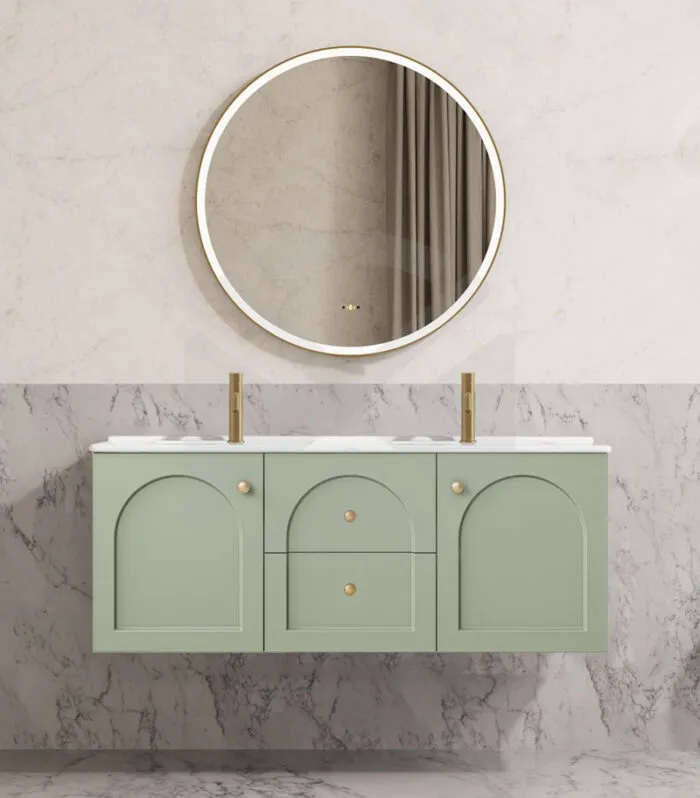 Chester 1200mm Double Bowl Wall Hung Vanity - Matt Green with Ceramic Top