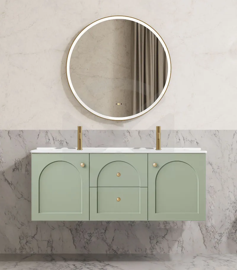 Chester 1200mm Double Bowl Wall Hung Vanity - Matt Green with Ceramic Top