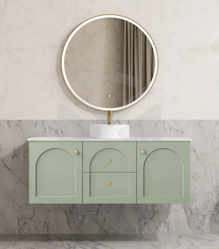 Chester 1200mm Single Bowl Wall Hung Vanity - Matt Green with Marble Stone Top