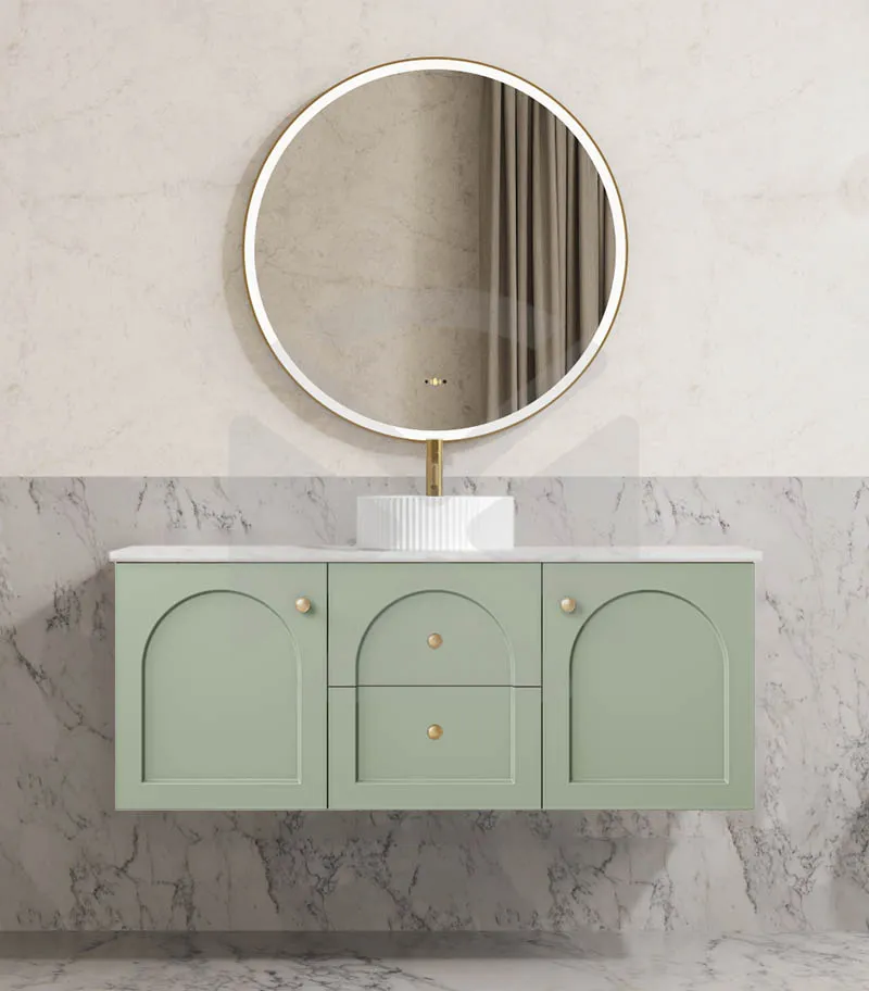 Chester 1200mm Single Bowl Wall Hung Vanity - Matt Green with Marble Stone Top