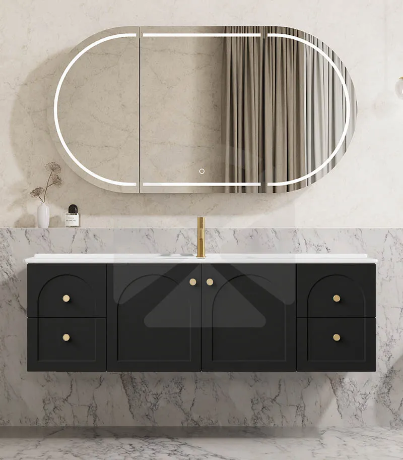 Chester 1500mm Single Bowl Wall Hung Vanity - Matt Black | Ceramic Top