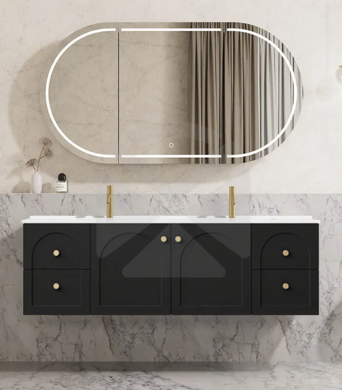 Chester 1500mm Double Bowl Wall Hung Vanity - Matt Black with Ceramic Top