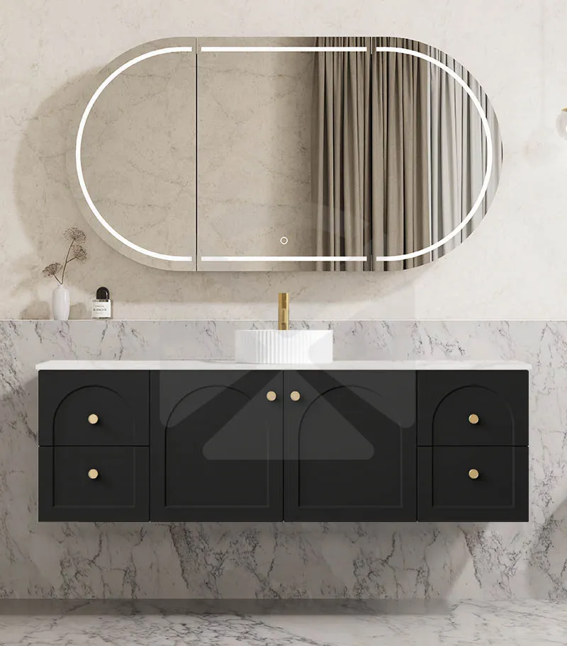 Chester 1500mm Single Bowl Wall Hung Vanity - Matt Black | Stone Top