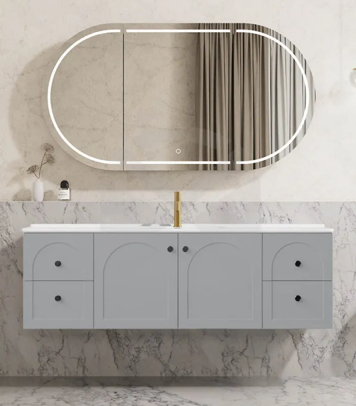 Chester 1500mm Single Bowl Wall Hung Vanity - Matt Grey with Ceramic Top