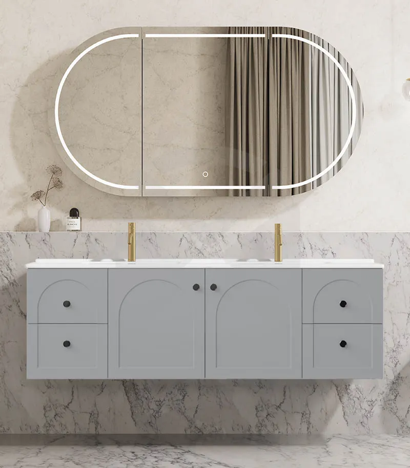 Chester 1500mm Double Bowl Wall Hung Vanity - Matt Grey with Ceramic Top