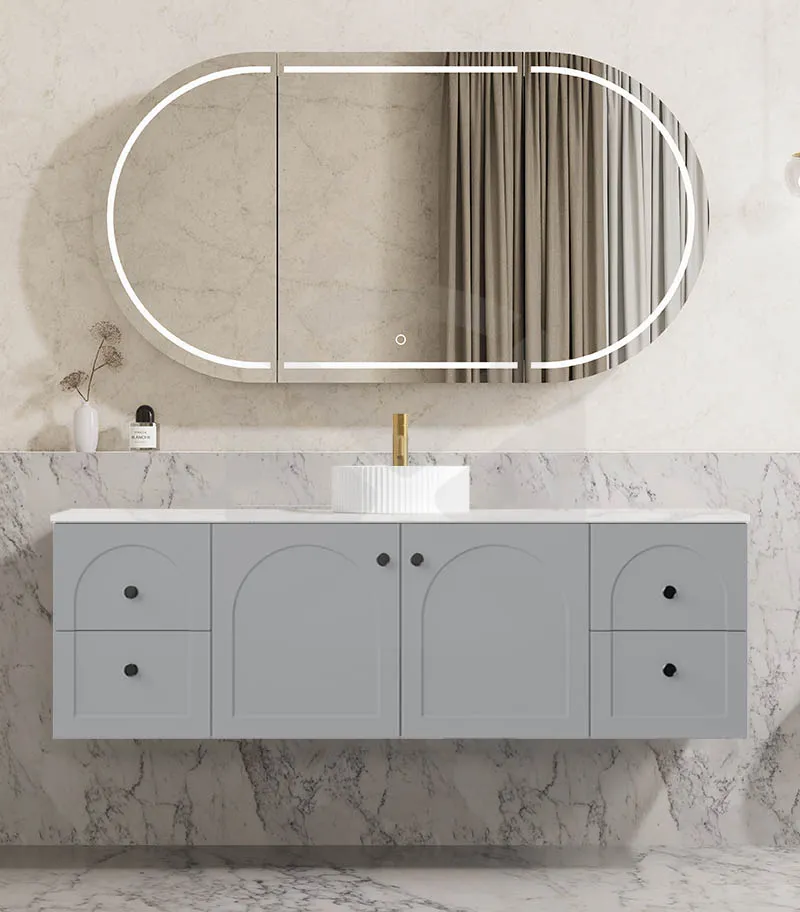 Chester 1500mm Single Bowl Wall Hung Vanity - Matt Grey with Marble Stone Top