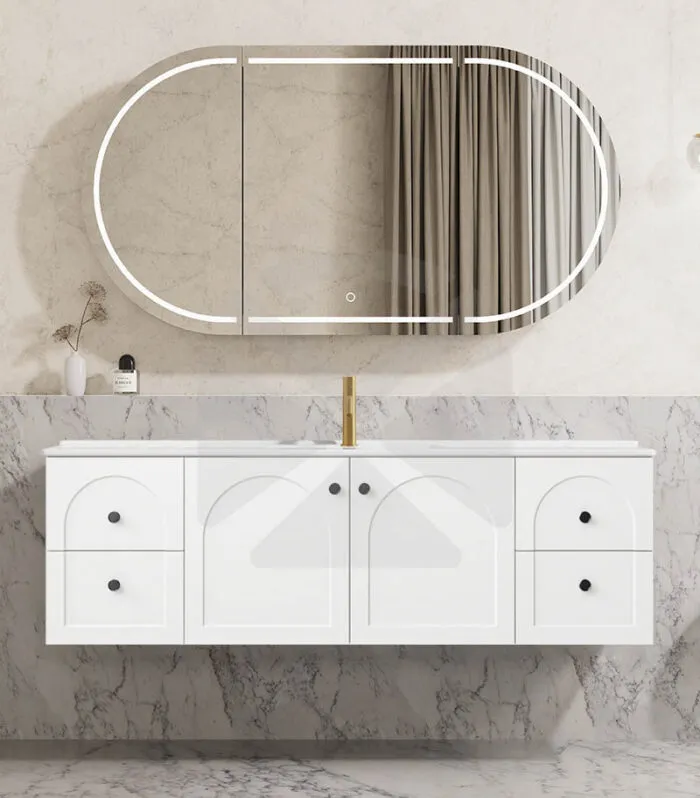 Chester 1500mm Single Bowl Wall Hung Vanity - Matt White with Ceramic Top