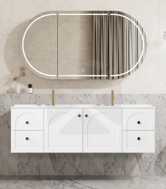 Chester 1500mm Double Bowl Wall Hung Vanity - Matt White with Ceramic Top