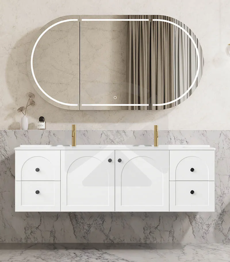 Chester 1500mm Double Bowl Wall Hung Vanity - Matt White with Ceramic Top