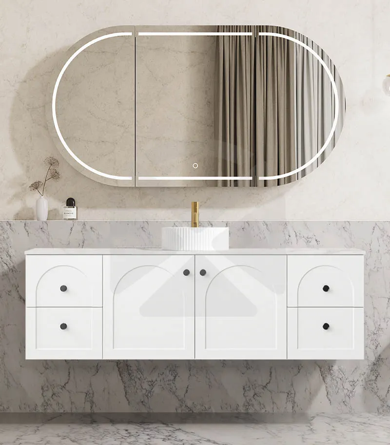Chester 1500mm Single Bowl Wall Hung Vanity - Matt White with Marble Stone Top