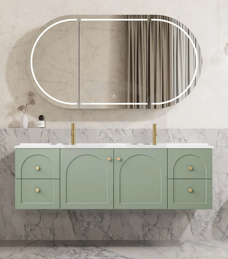 Chester 1500mm Double Bowl Wall Hung Vanity - Matt Green with Ceramic Top