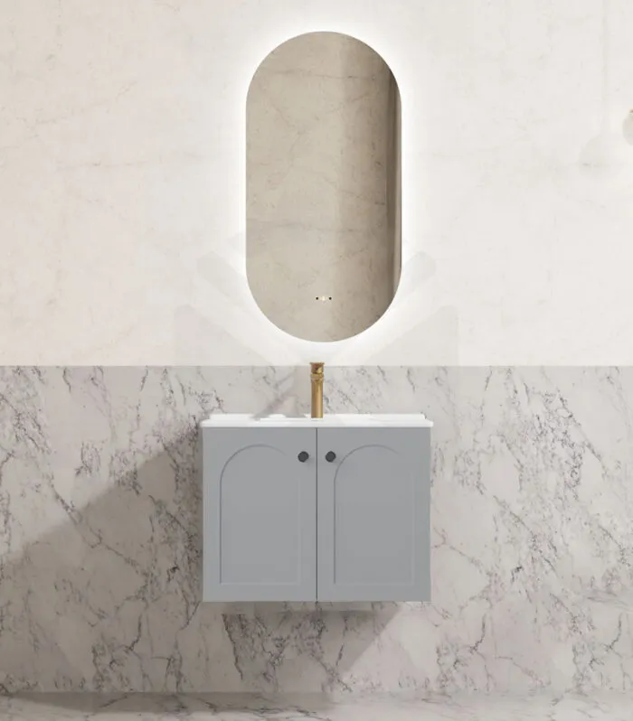 Chester 600mm Wall Hung Vanity - Matt Grey with Ceramic Top