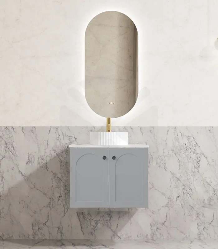 Chester 600mm Wall Hung Vanity - Matt Grey with Marble Stone Top