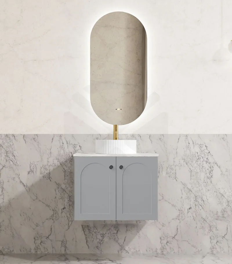 Chester 600mm Wall Hung Vanity - Matt Grey with Marble Stone Top