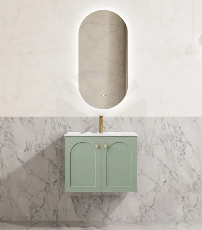 Chester 600mm Wall Hung Vanity - Olive Green with Ceramic Top