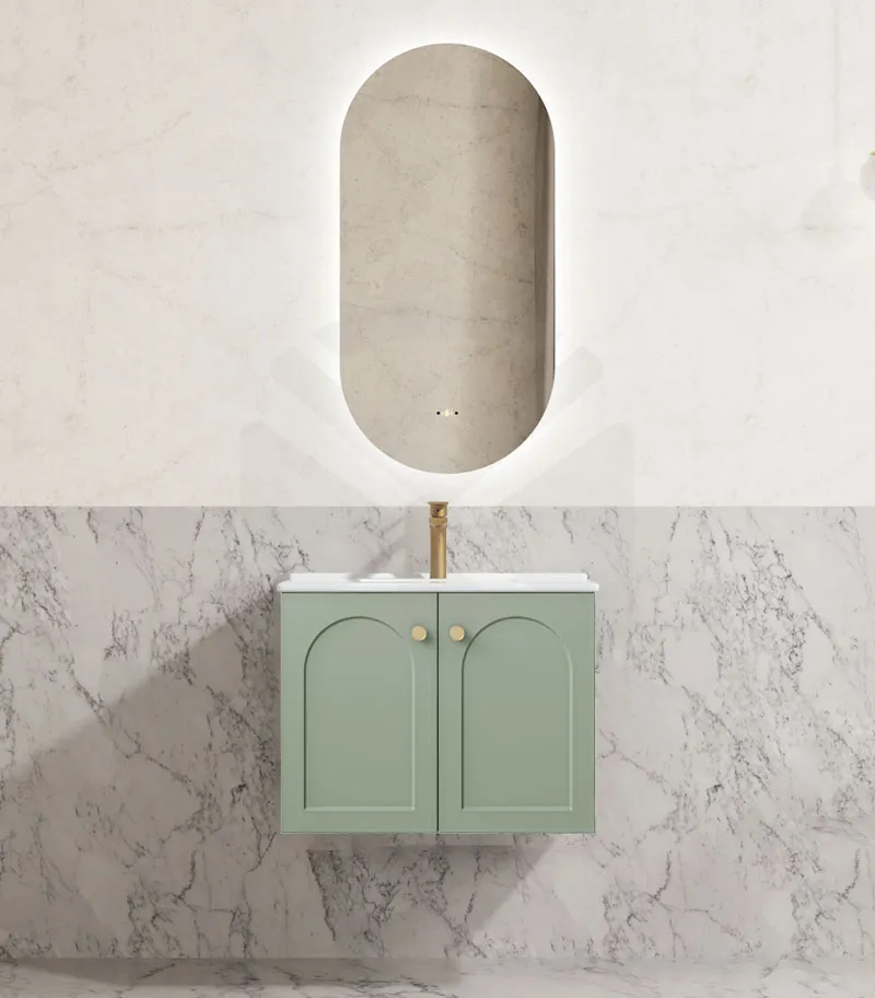Chester 600mm Wall Hung Vanity - Olive Green with Ceramic Top