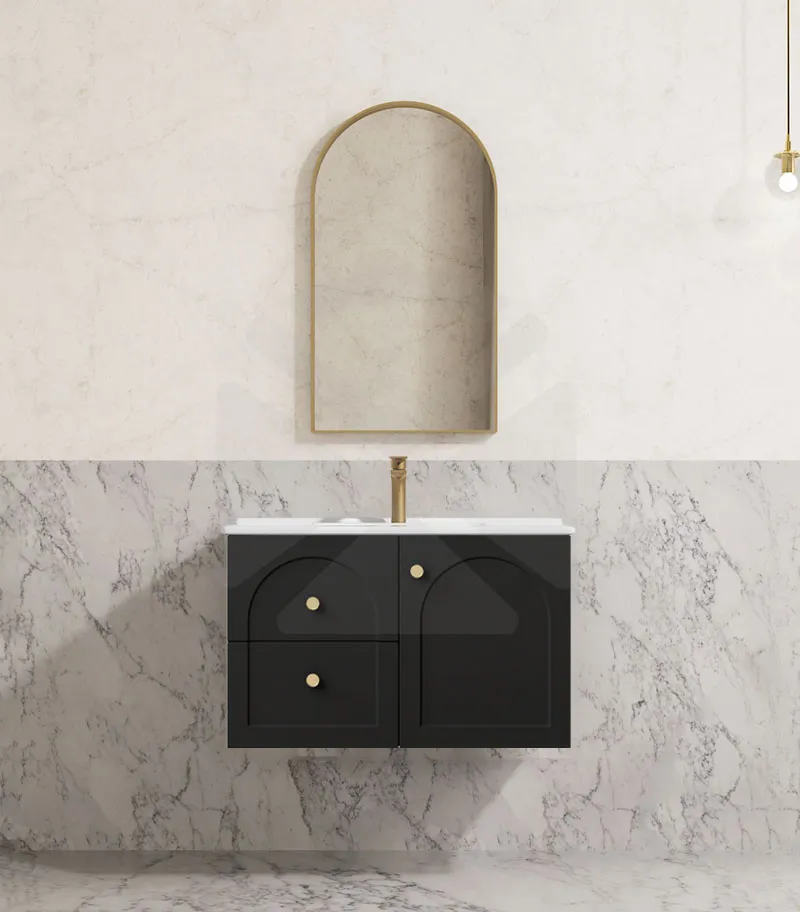 Chester 750mm Wall Hung Vanity - Matt Black with Ceramic Top LHD