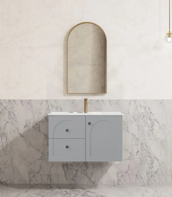 Chester 750mm Wall Hung Vanity - Matt Grey | Ceramic Top | LHD