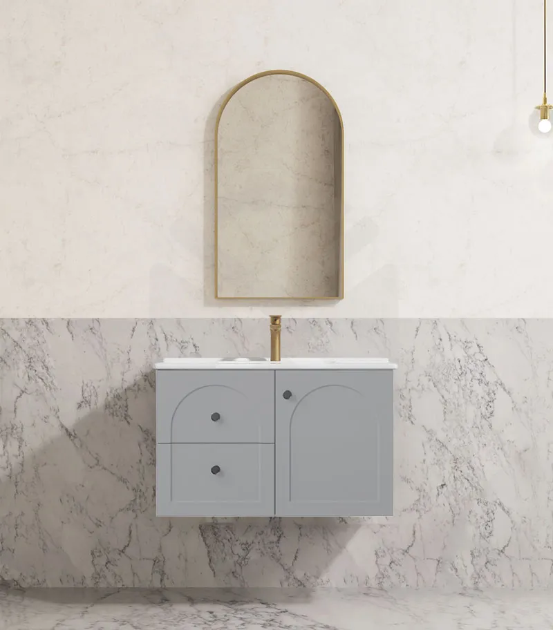 Chester 750mm Wall Hung Vanity - Matt Grey | Ceramic Top | LHD