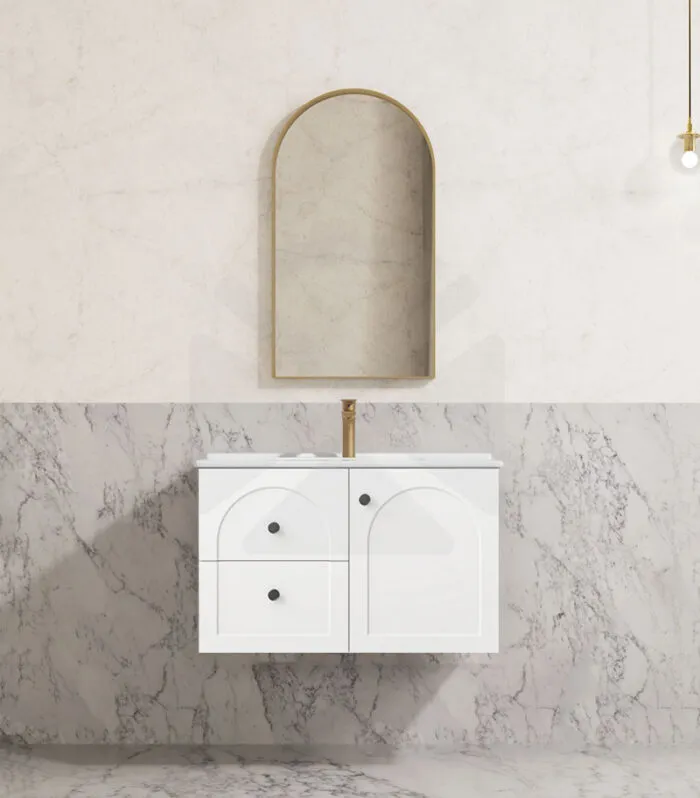 Chester 750mm Wall Hung Vanity - Matt White with Ceramic Top LHD