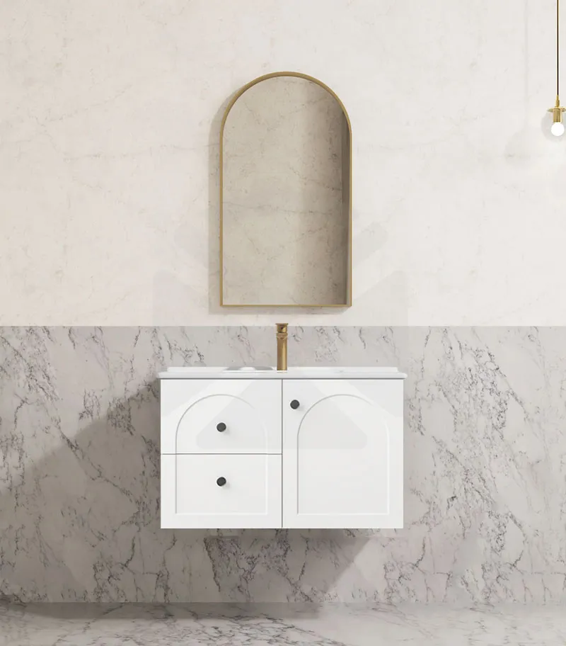 Chester 750mm Wall Hung Vanity - Matt White with Ceramic Top LHD
