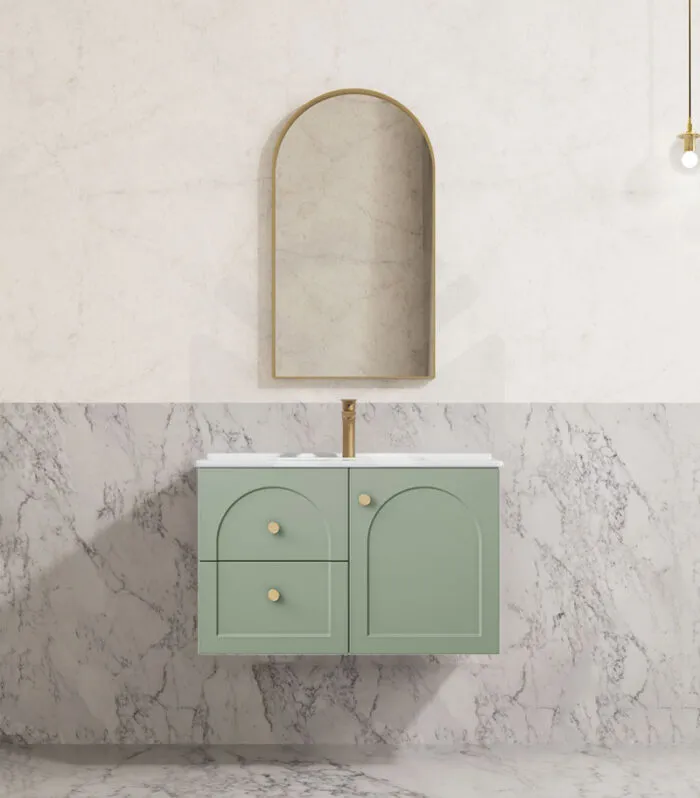 Chester 750mm Wall Hung Vanity - Matt Green | Ceramic Top | LHD
