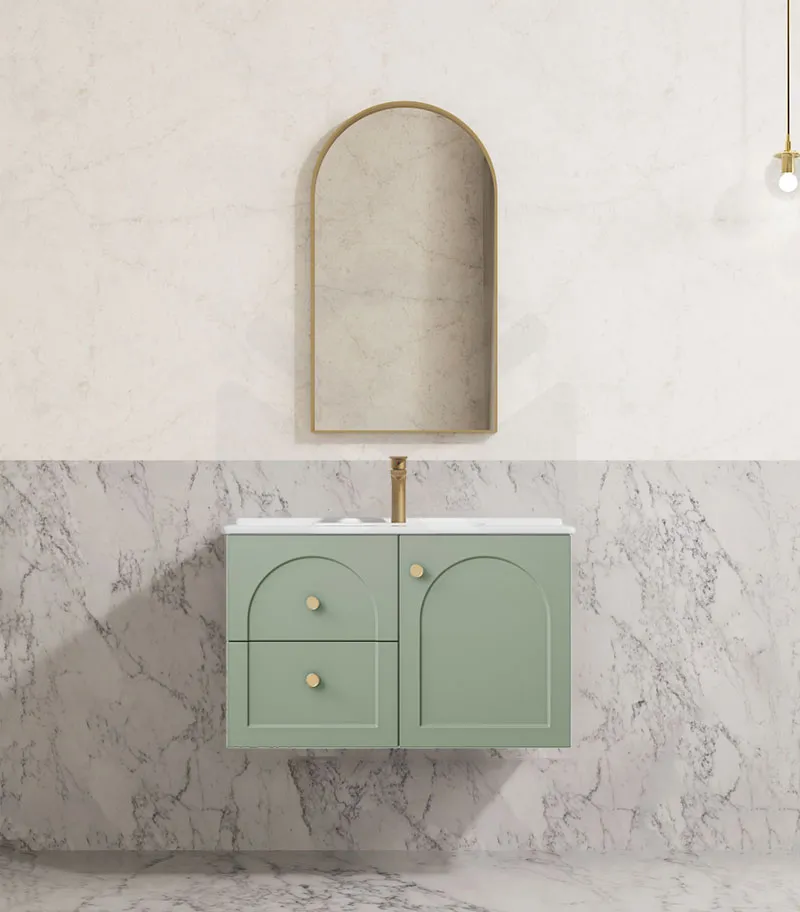 Chester 750mm Wall Hung Vanity - Matt Green | Ceramic Top | LHD