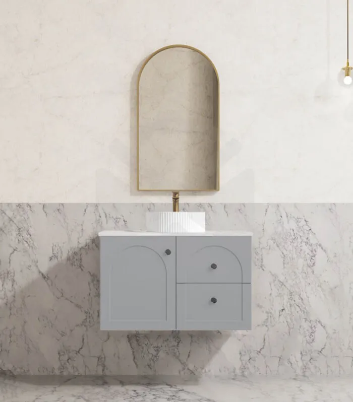 Chester 750mm Wall Hung Vanity - Matt Grey | Stone Top | RHD