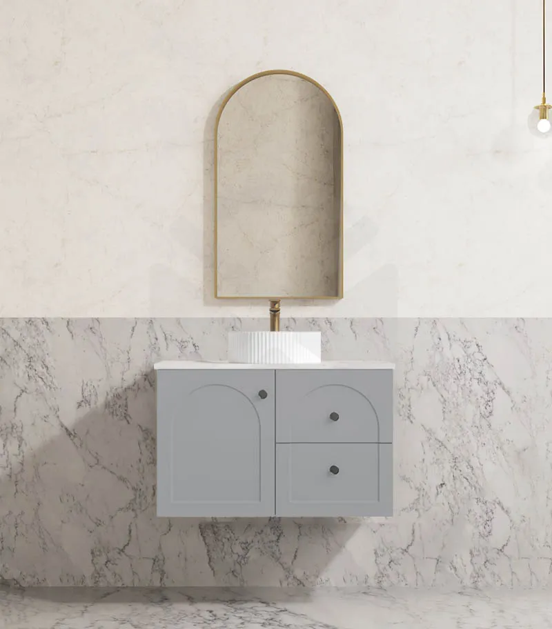 Chester 750mm Wall Hung Vanity - Matt Grey | Stone Top | RHD