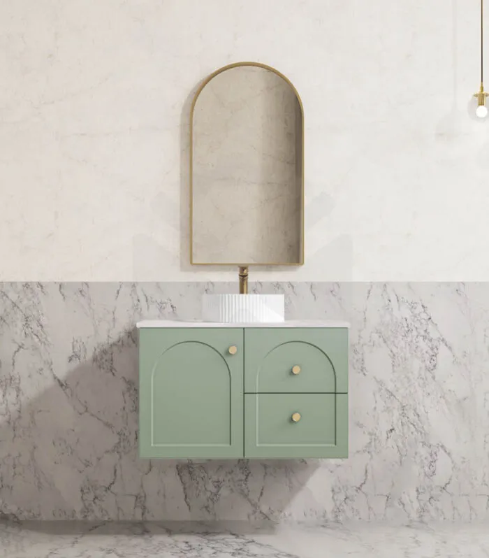 Chester 750mm Wall Hung Vanity - Matt Green | Stone Top | RHD