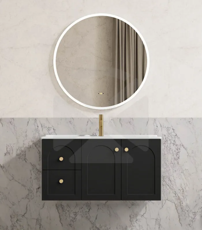 Chester 900mm Wall Hung Vanity - Matt Black with Ceramic Top LHD