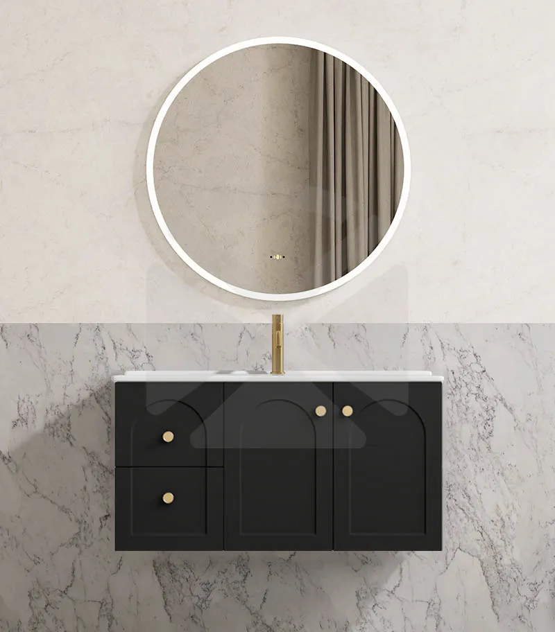 Chester 900mm Wall Hung Vanity - Matt Black with Ceramic Top LHD