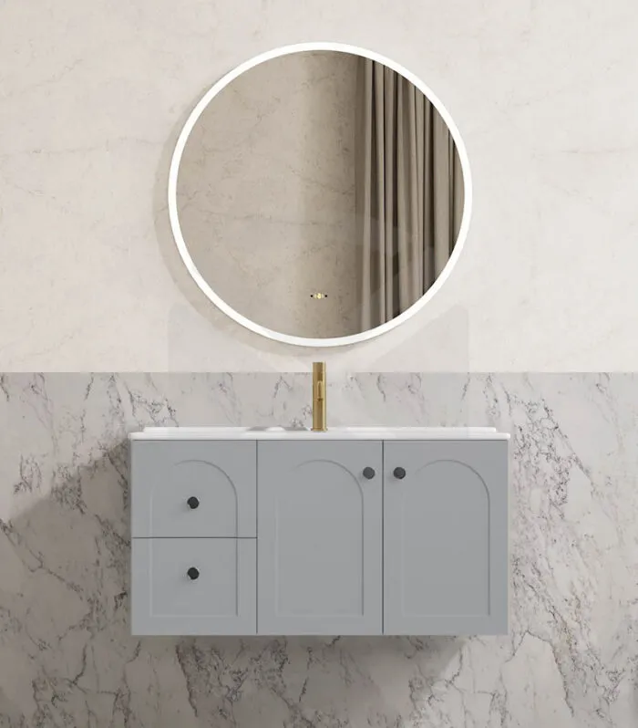 Chester 900mm Wall Hung Vanity - Matt Grey with Ceramic Top LHD