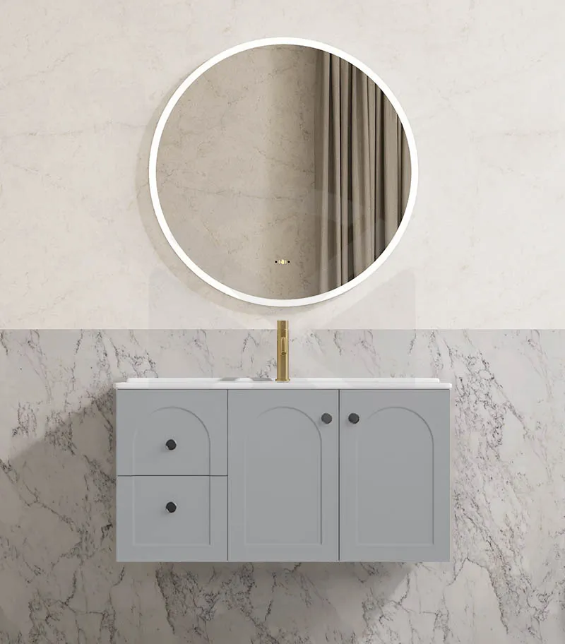 Chester 900mm Wall Hung Vanity - Matt Grey with Ceramic Top LHD