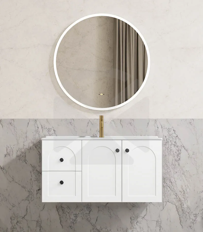 Chester 900mm Wall Hung Vanity - Matt White with Ceramic Top LHD