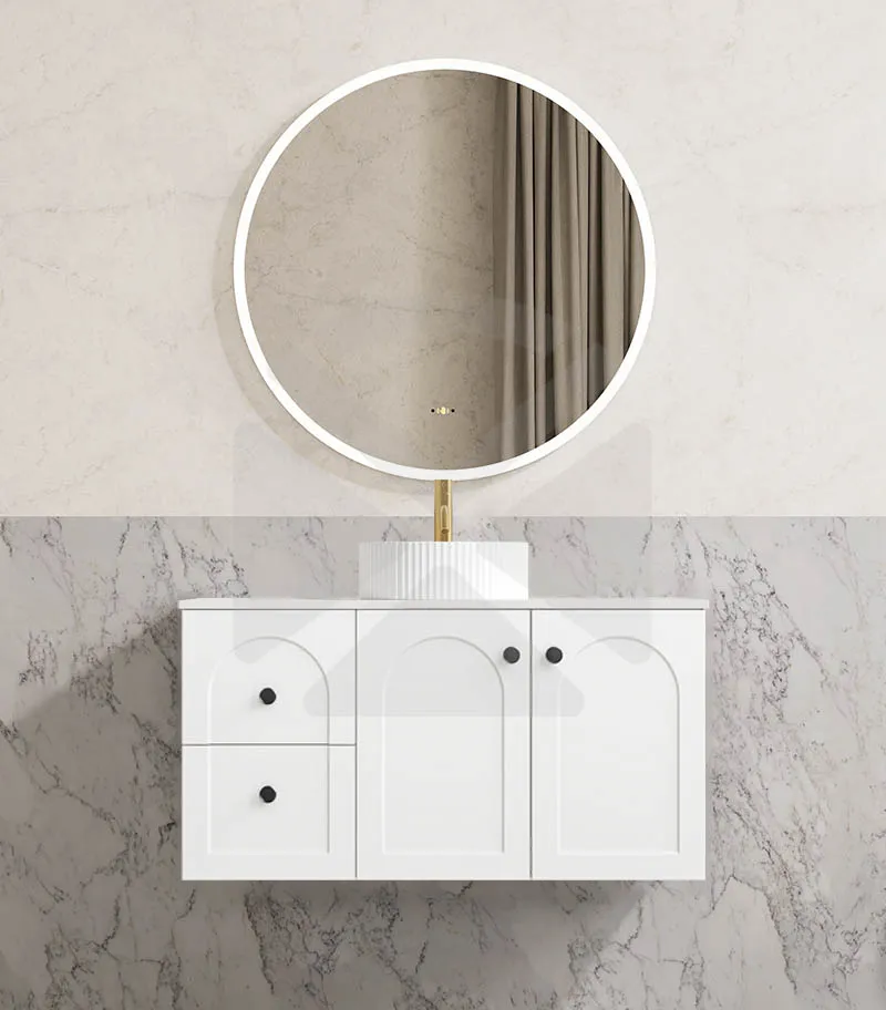 Chester 900mm Wall Hung Vanity - Matt White with Marble Stone Top LHD