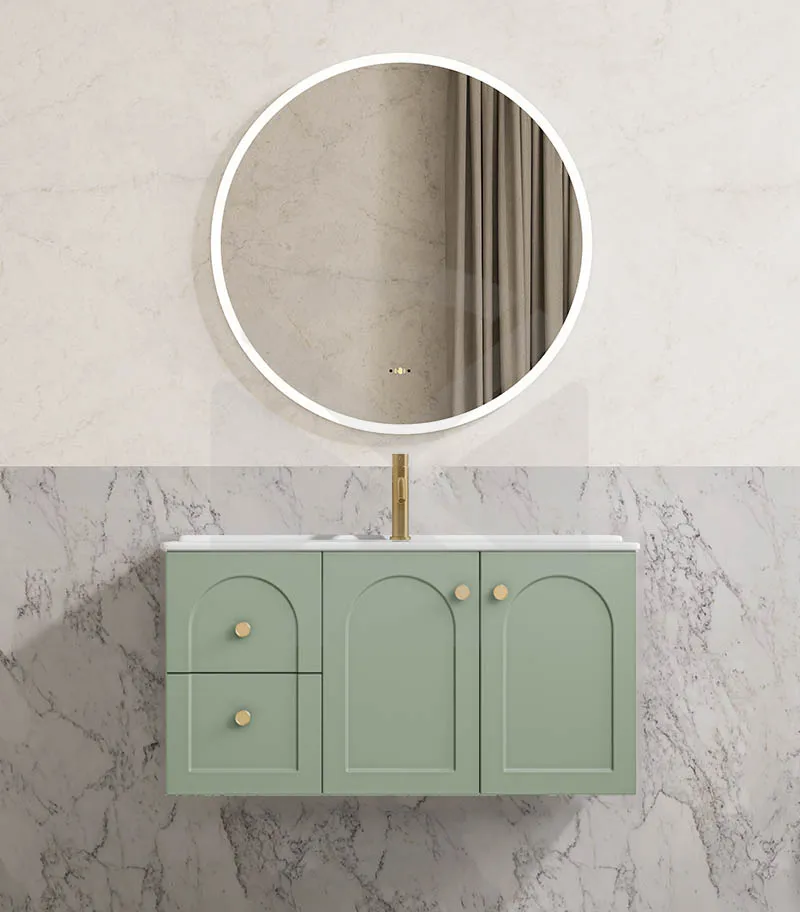 Chester 900mm Wall Hung Vanity - Matt Green with Cearmic Top LHD