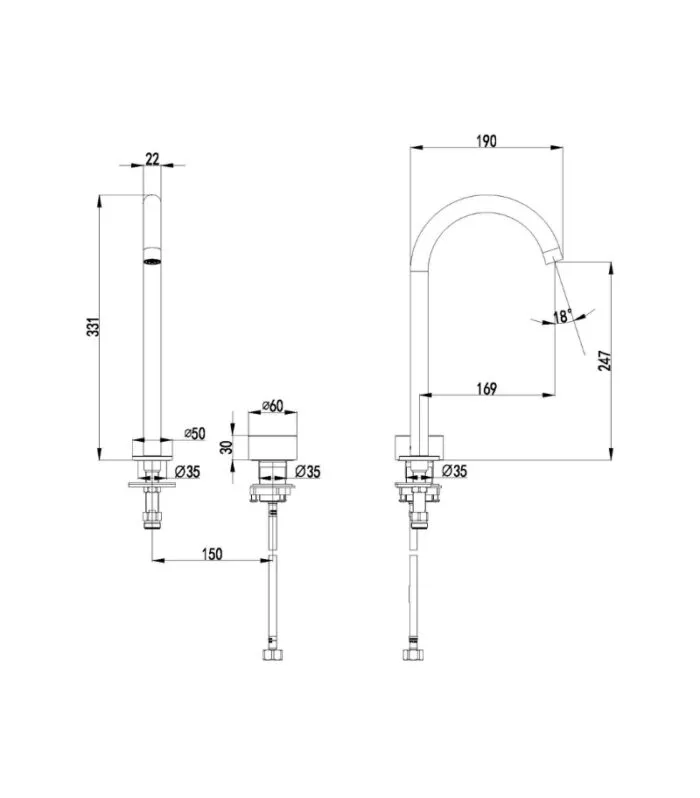 Hali Two-Piece Progressive Sink Mixer - Specification