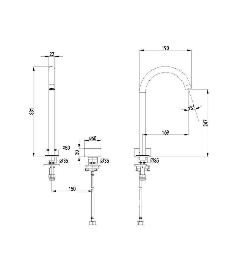 Hali Two-Piece Progressive Sink Mixer - Specification