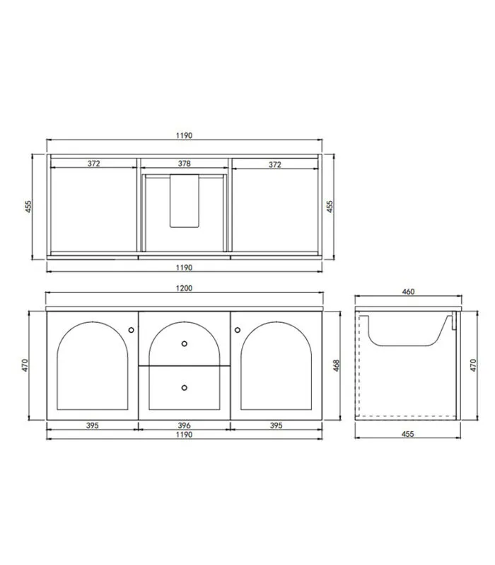 Chester 1200mm Single Bowl Wall Hung Vanity - Matt White Specification