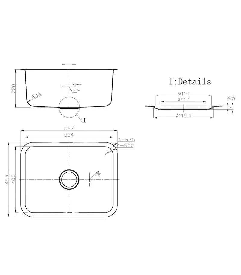 Otus 587x453x229mm Stainless Steel Single Bowl Laundry Sink - Specification