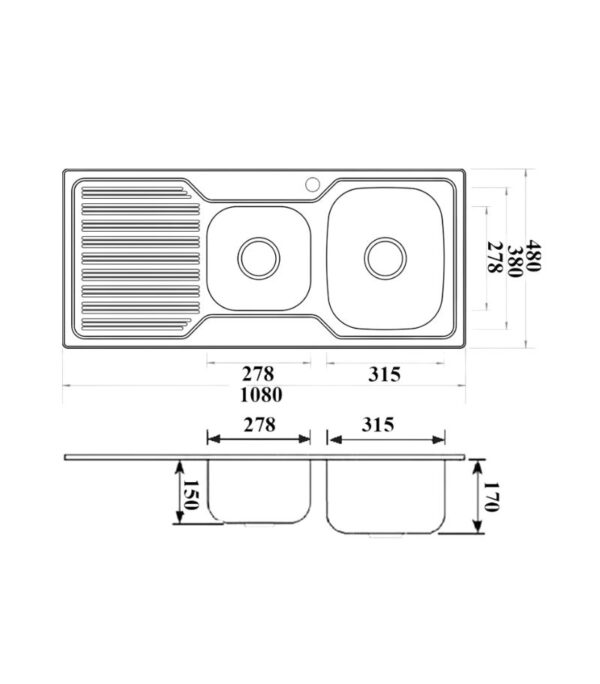 Eden 1080x480x170mm Stainless Steel 1&3/4 Bowl Sink with Drainer - RHB | Specification